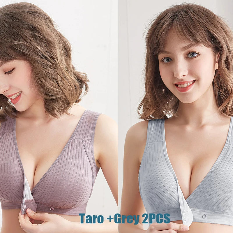 2PCS Women's Summer Cotton Thin Clustering Non-sagging Front-buckle