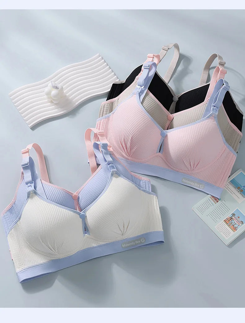 New Pure Cotton Double Button Breastfeeding Bra With Thin Gathered