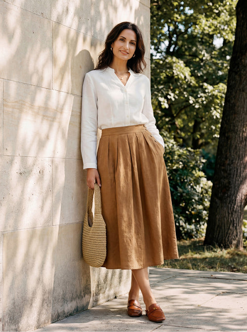 Falda LILITH 100% lino plisada con botones laterales