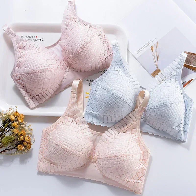 Front Button Maternity Nursing Bra Adjustable Gathered Underwear