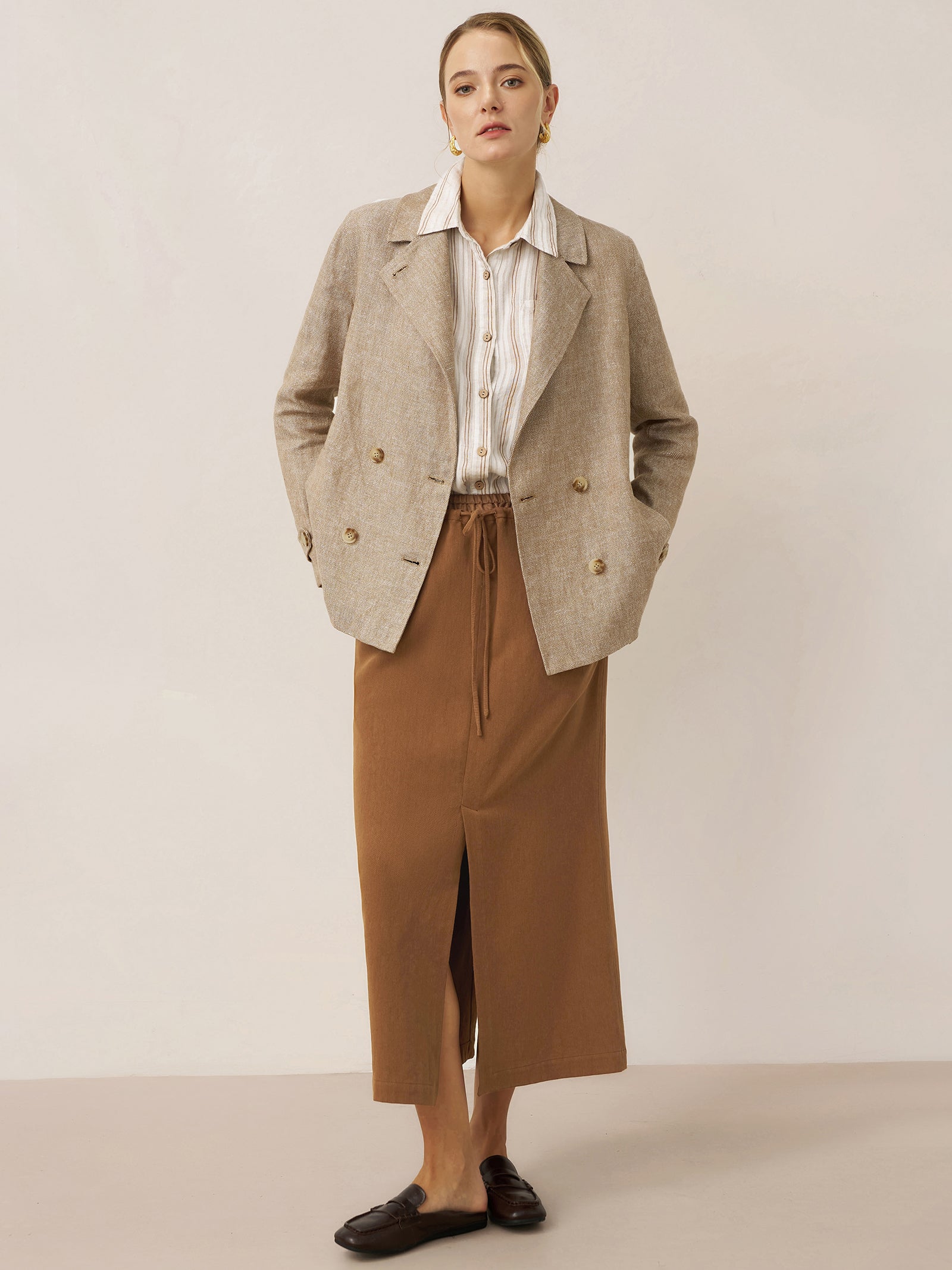 Lyocell Linen Drawstring Split Maxi Skirt SAMANTHA