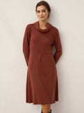 Lyocell Wool Draped Neck Stretch Midi Dress KIRA