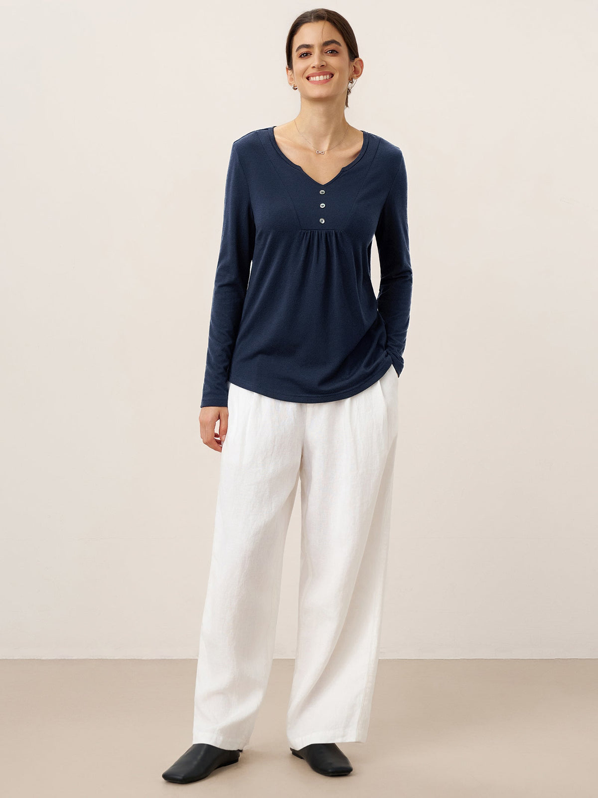 Cashmere-Blend Textured Pleated Shell Accent Stretch Top ZINNIA