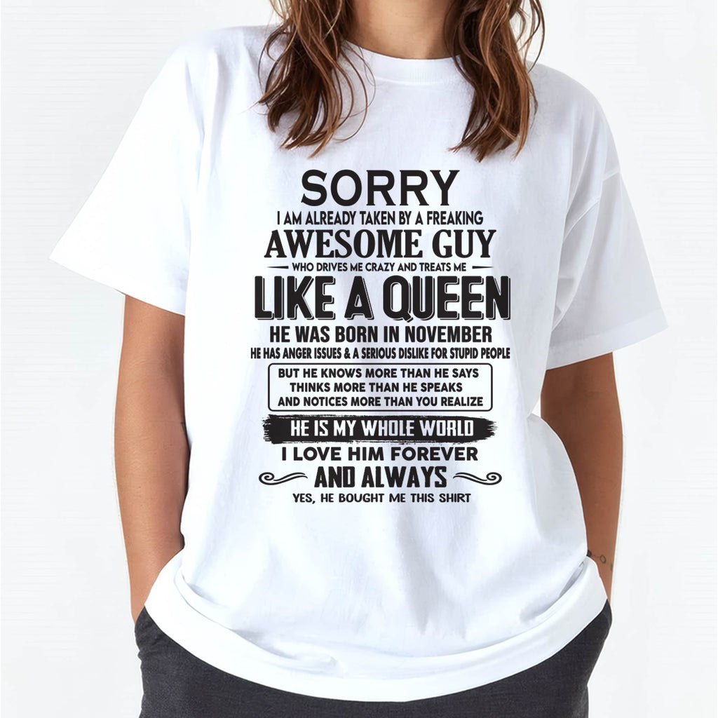 November - Sorry I am already taken by a freaking awesome guy - Gift for Wife From Husband - NGHL11 (SKU08-25-11)