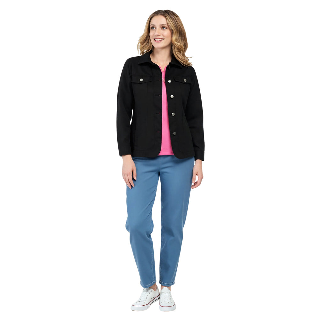 Women's Button Front Brushed Twill Jacket with Collar and Patch Pockets