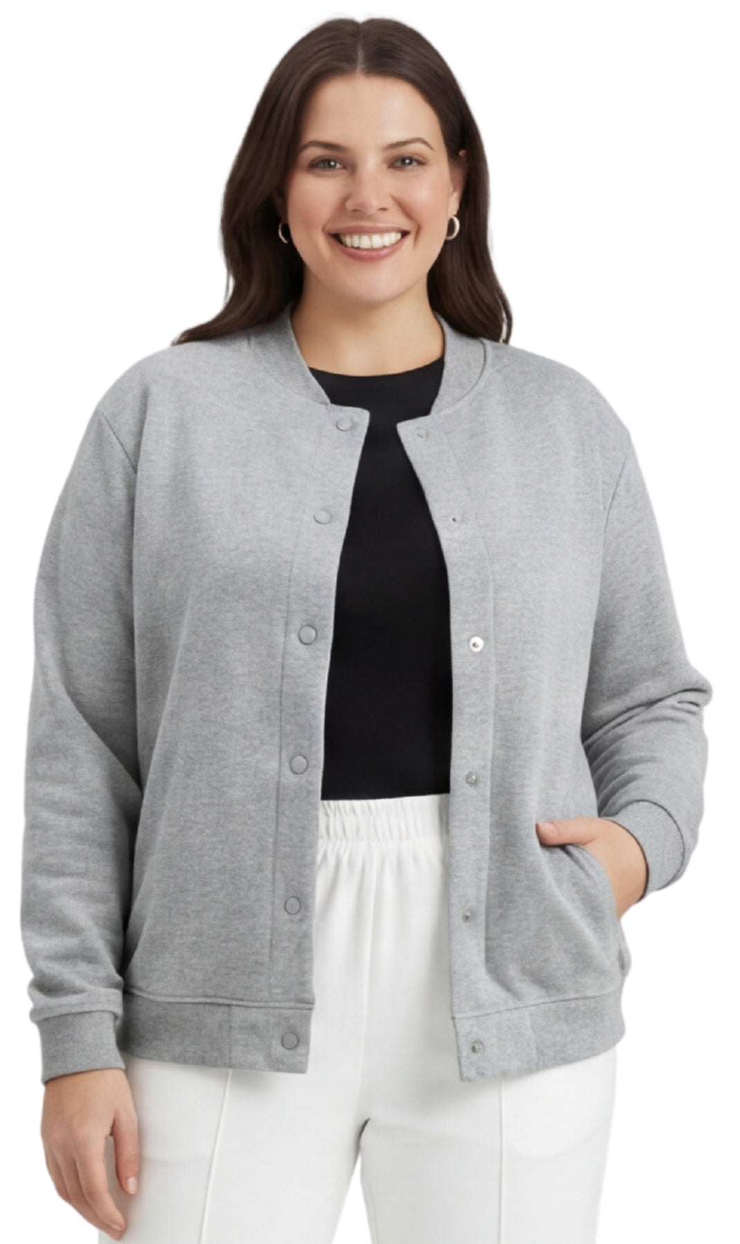 Women's Snap Up Jacket with Stand Collar and Patch Pockets