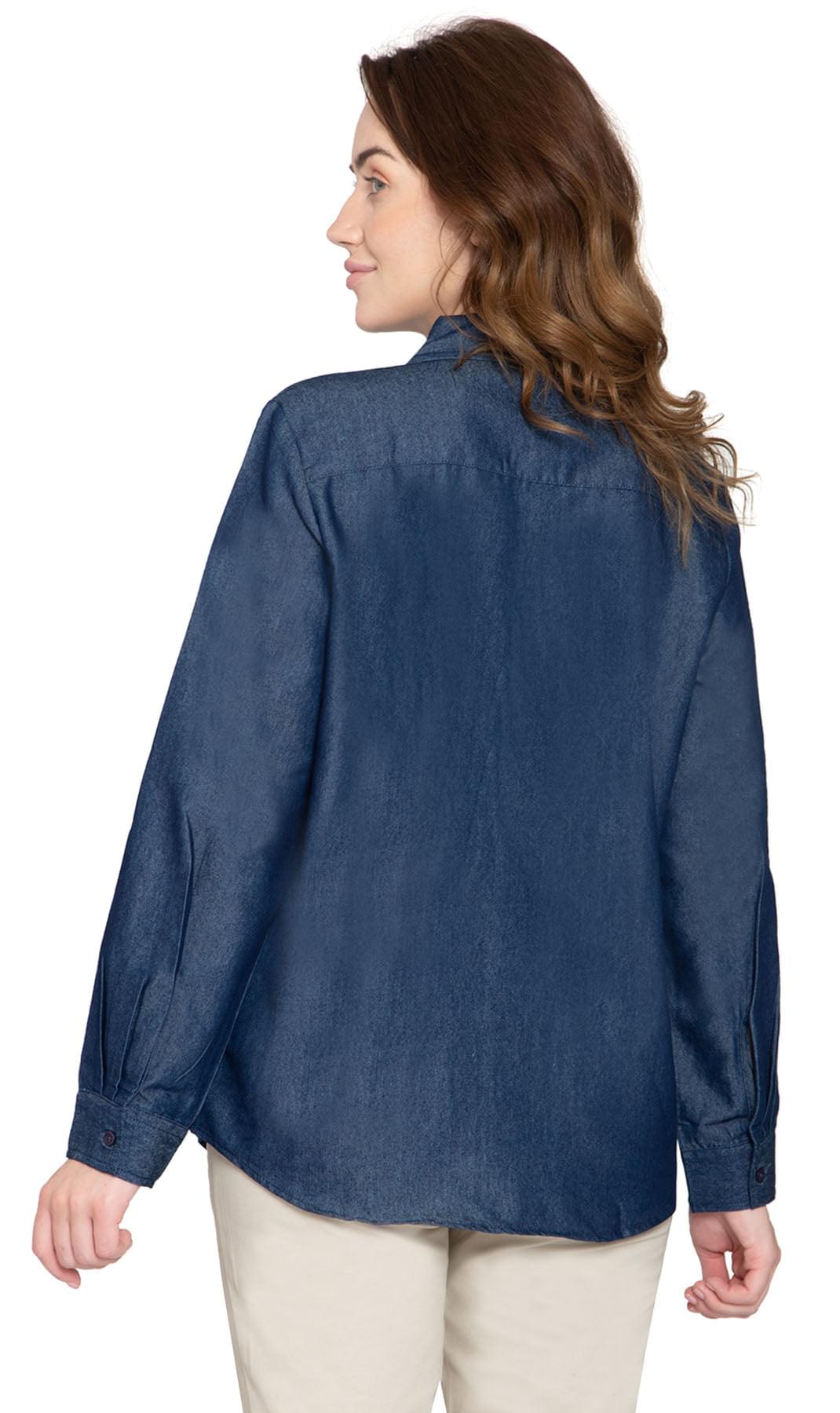 Women's Long Sleeve Button Down Denim Shirt with Front Pocket