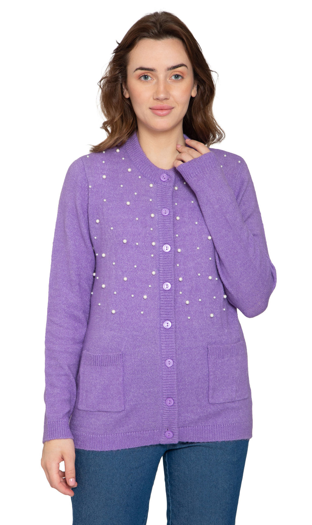 Women's Faux Pearl Button Cardigan — Cashmere-Like Soft Knit