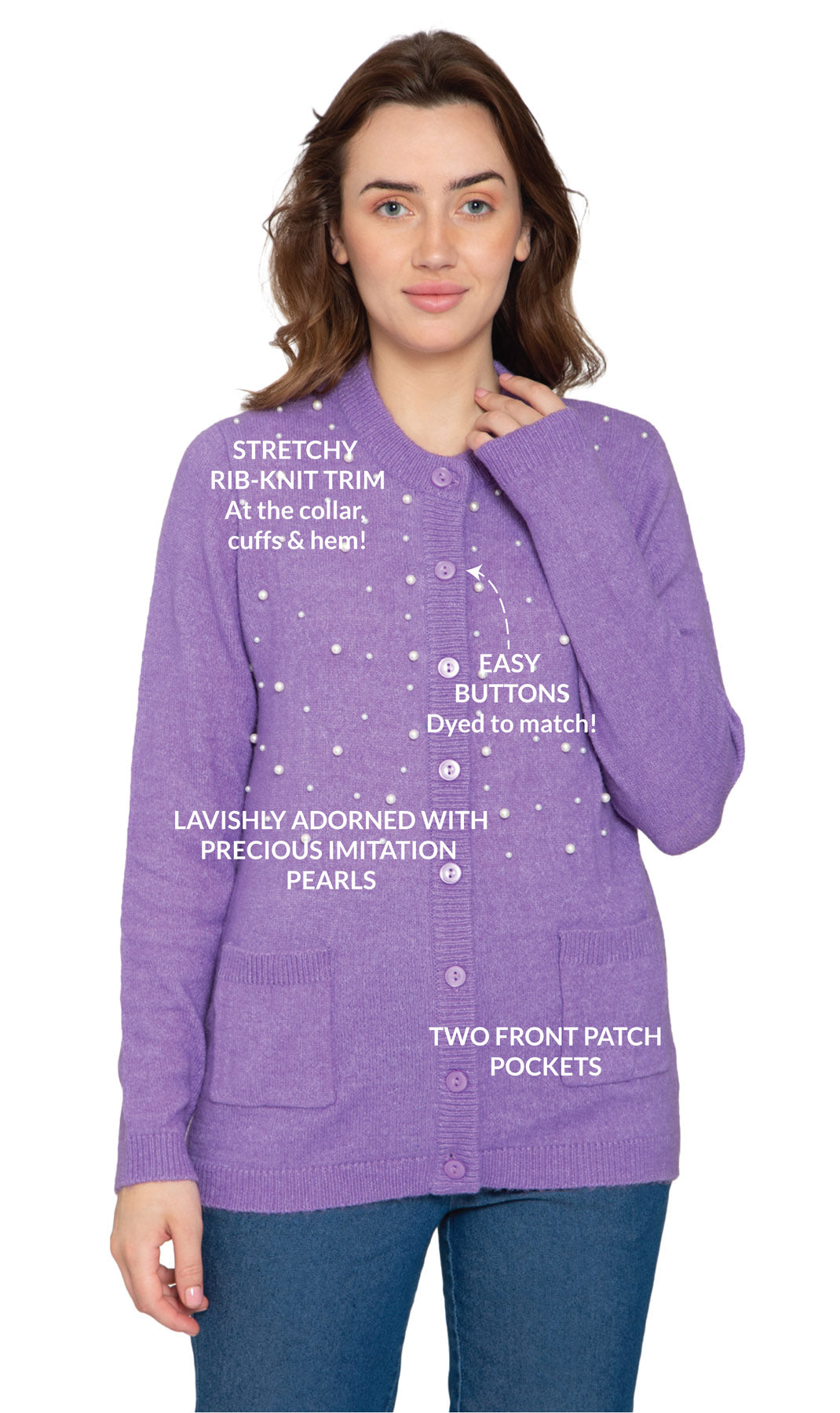 Women's Faux Pearl Button Cardigan — Cashmere-Like Soft Knit