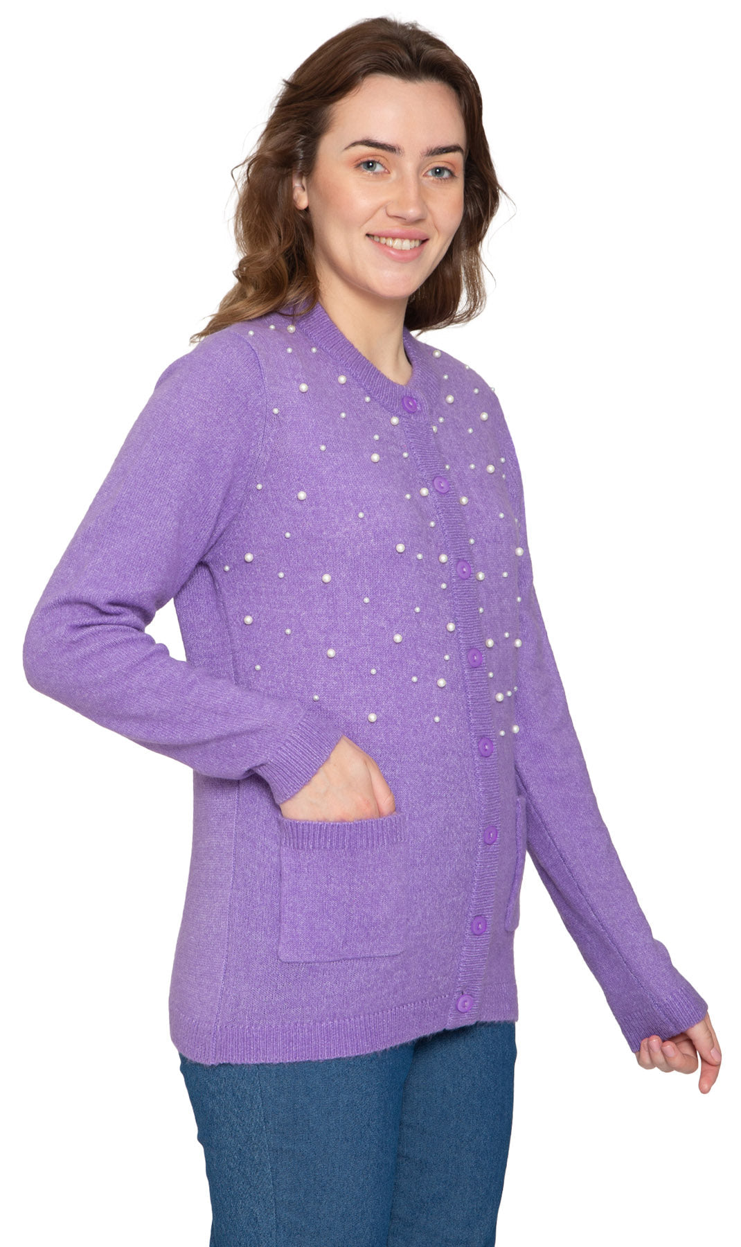 Women's Faux Pearl Button Cardigan — Cashmere-Like Soft Knit