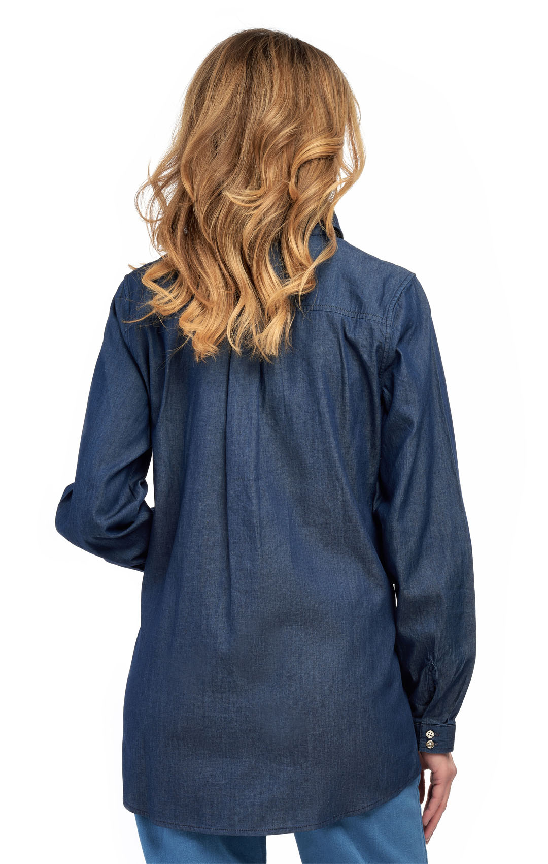 Women's Long Sleeve Denim Tunic Top — Button Front All Season Wear