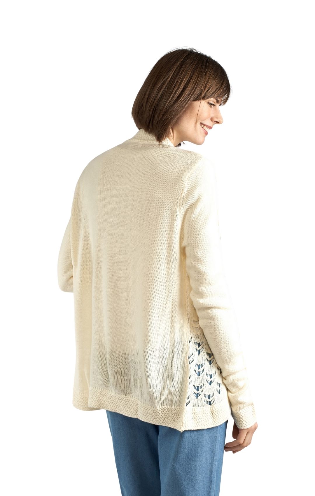 Women's Open Front Pointelle Shrug — Curved Hem Soft Acrylic