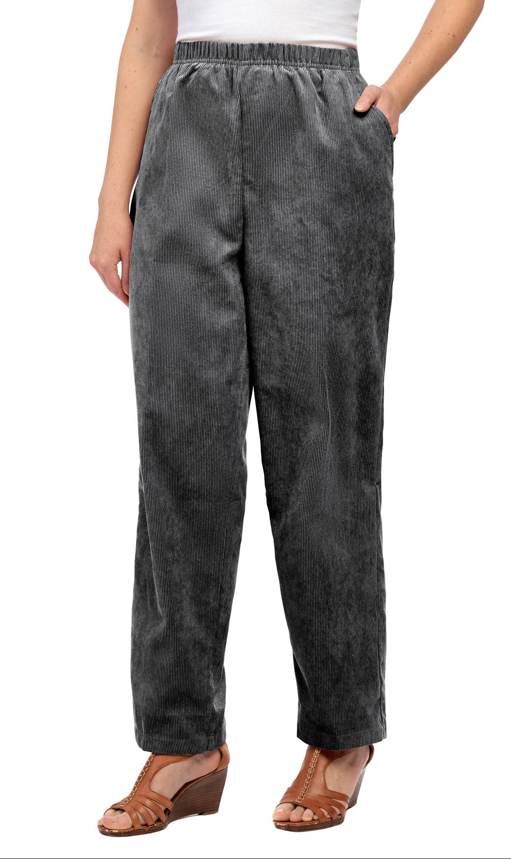 Women's Pull-On Fine Wale Corduroy Pants — Soft Covered Elastic Waist
