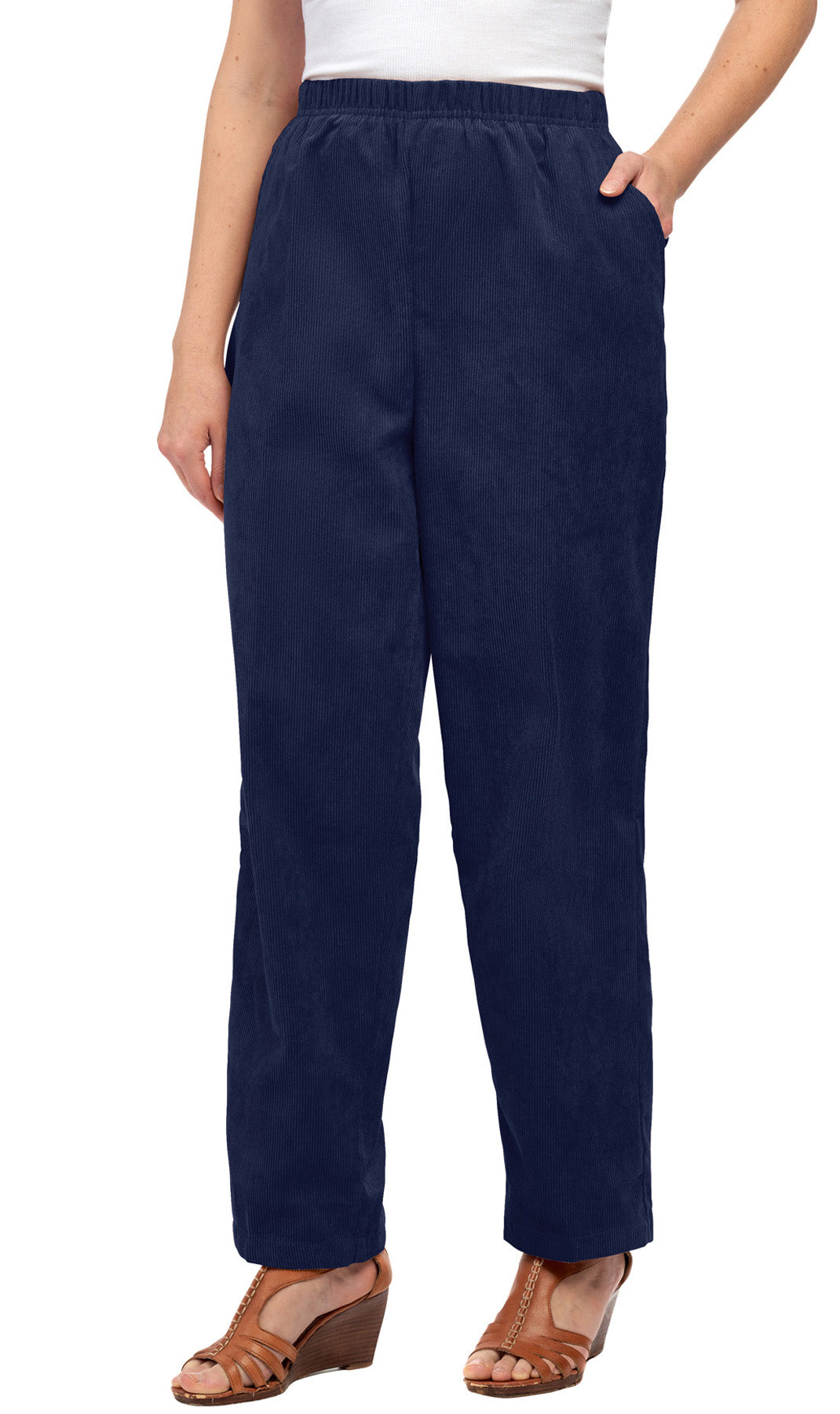Women's Pull-On Fine Wale Corduroy Pants — Soft Covered Elastic Waist