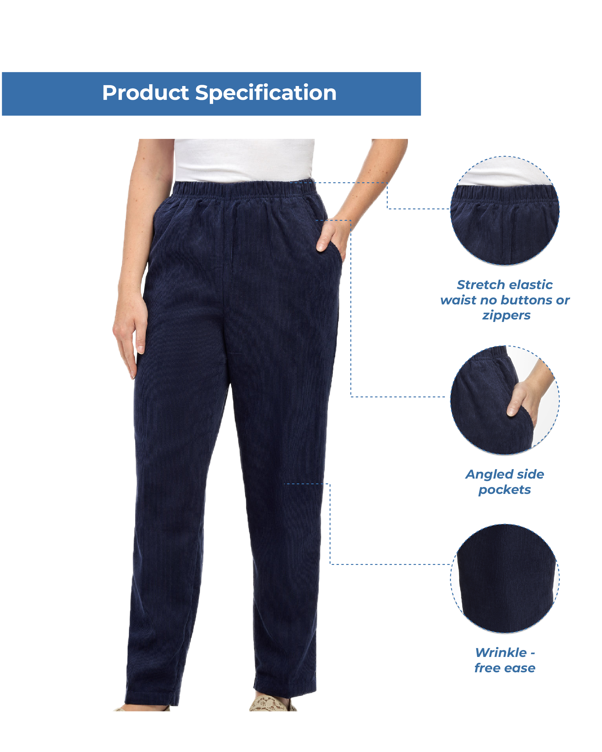Women's Pull-On Fine Wale Corduroy Pants — Soft Covered Elastic Waist