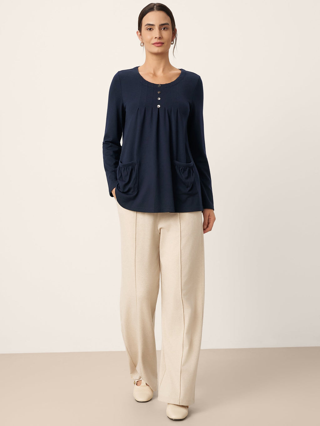 Wool Pleated Front Long Sleeve Top IVA