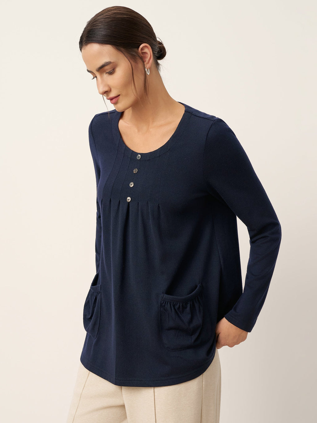 Wool Pleated Front Long Sleeve Top IVA