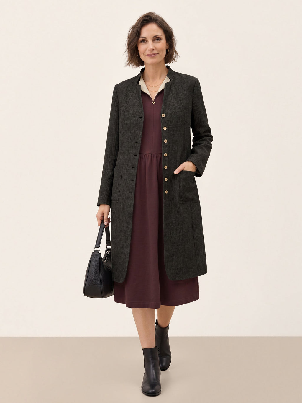 Cotton Yarn Dyed Color Block Gathered Waist Midi Shirt Dress YARITZA