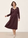 Cotton Yarn Dyed Color Block Gathered Waist Midi Shirt Dress YARITZA