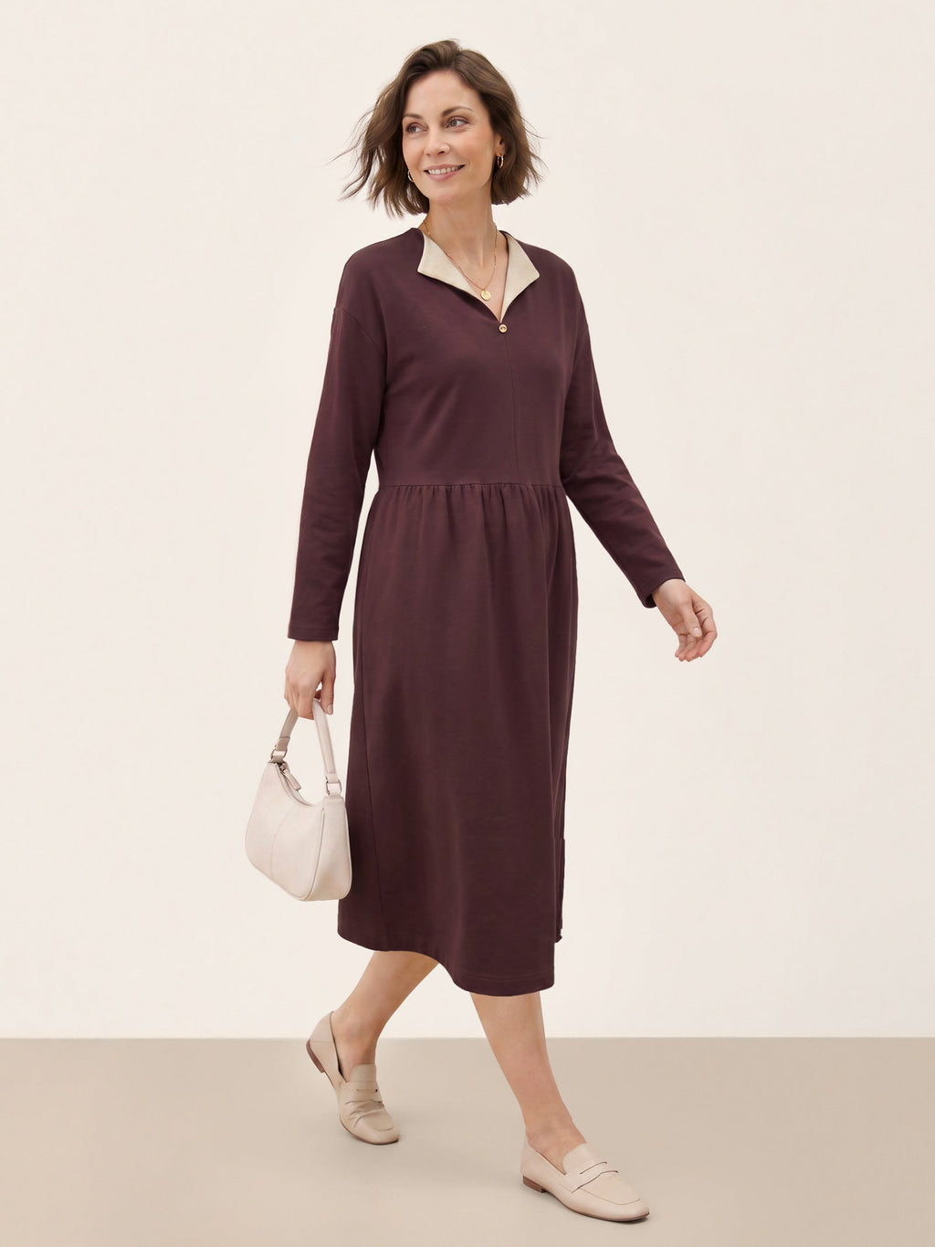 Cotton Yarn Dyed Color Block Gathered Waist Midi Shirt Dress YARITZA