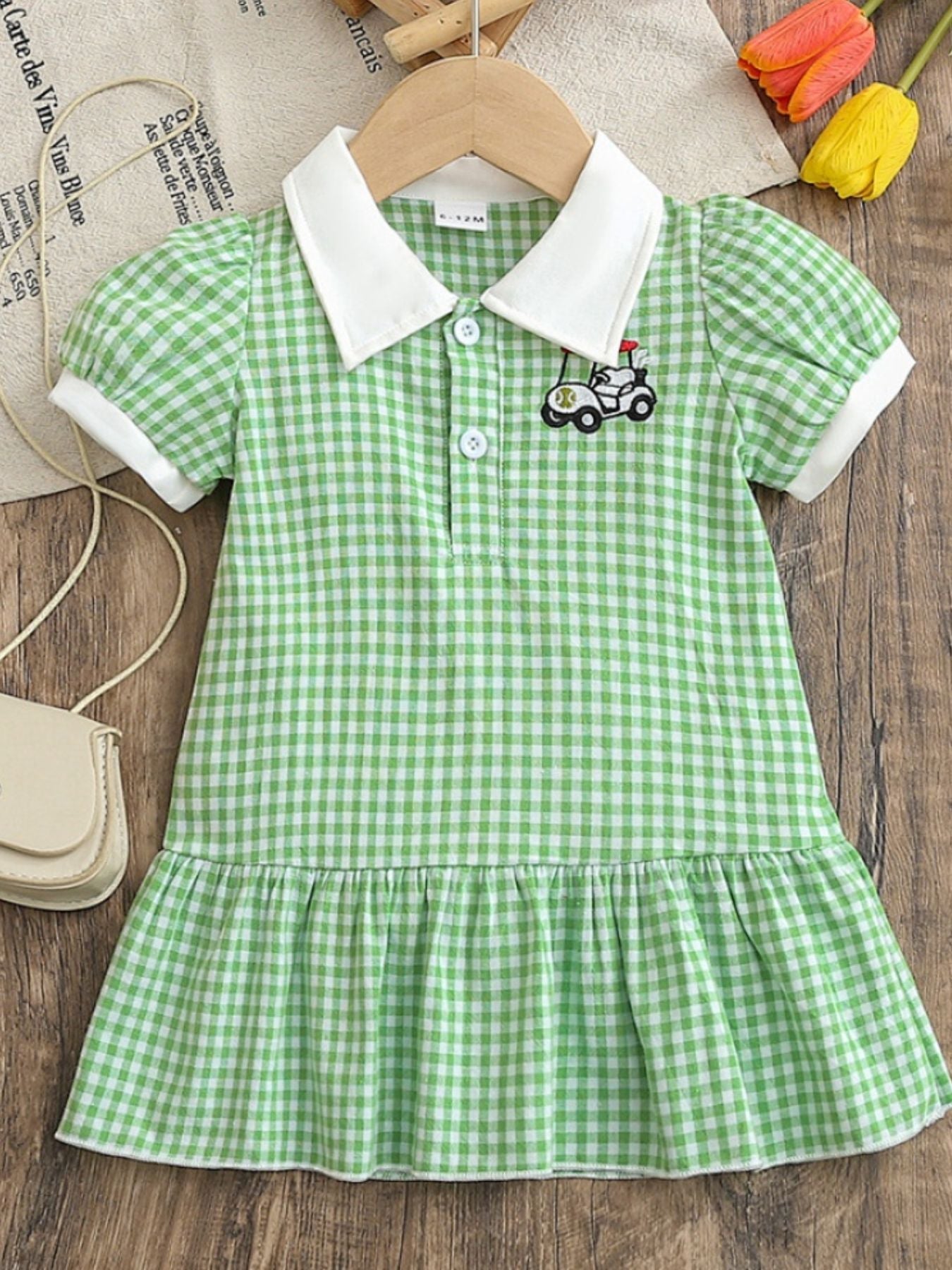 Children's Gingham Ruffle Hem Polo Dress