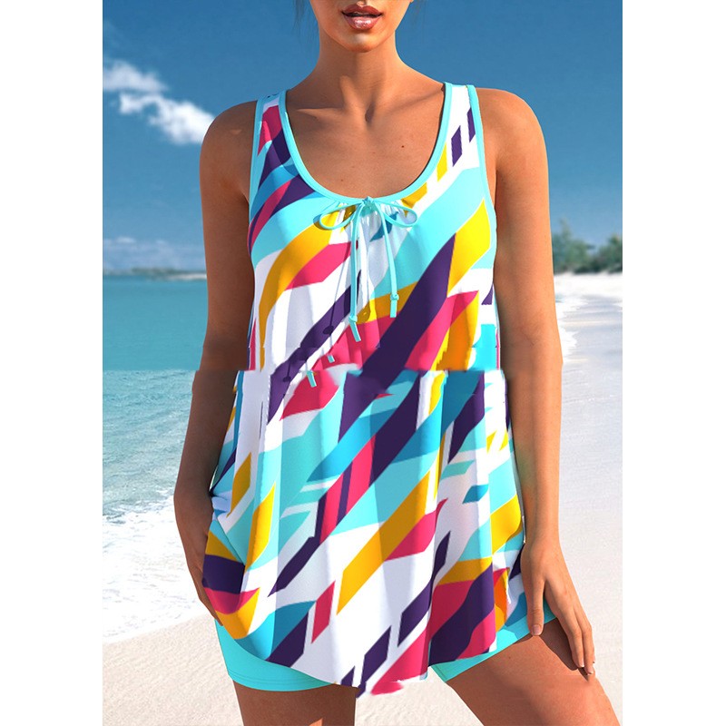 Plus Size Printed Skirt Bikini Swimsuit