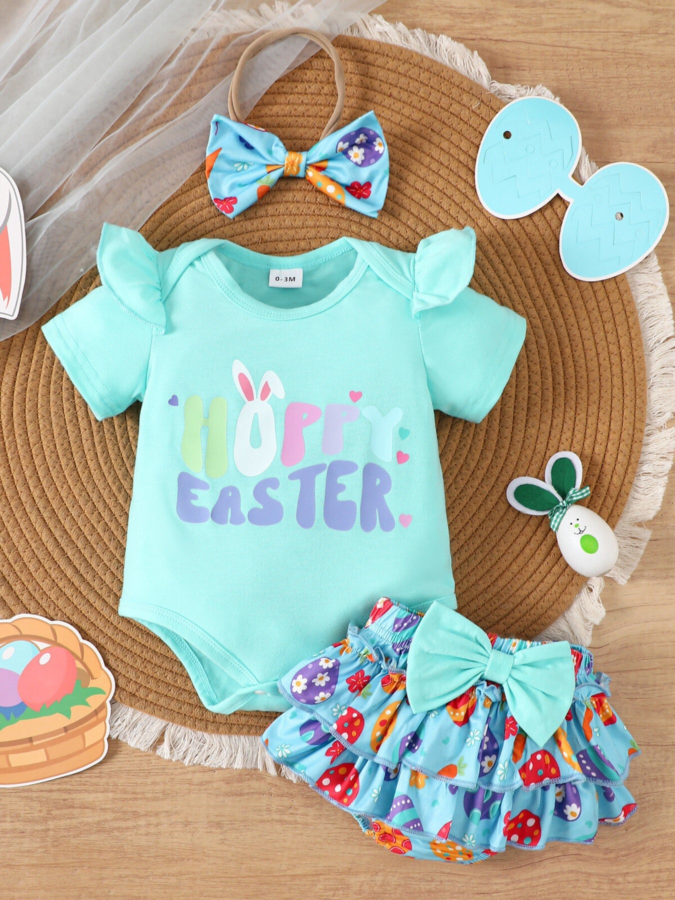 Children's Easter Graphic Bodysuit and Skirt Set with Headband