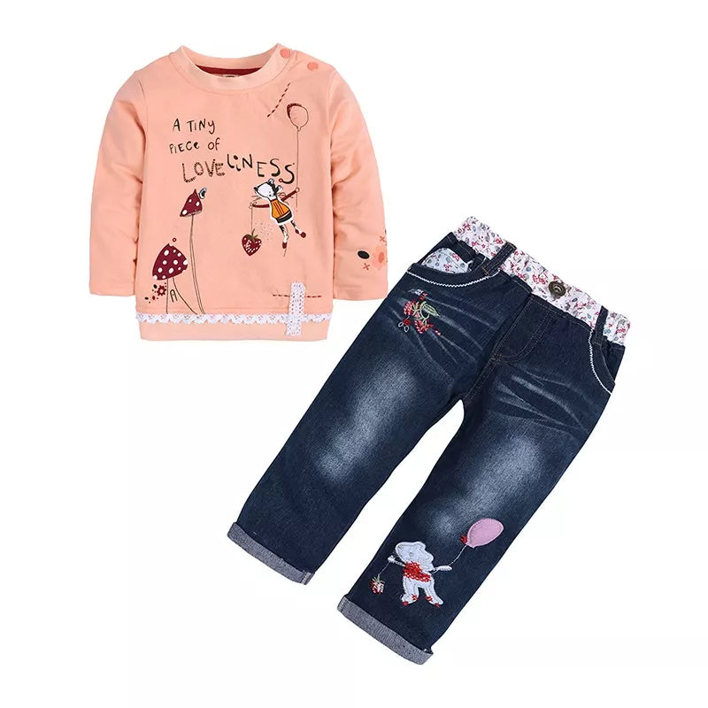 Children's Round Neck Top and Jeans Set