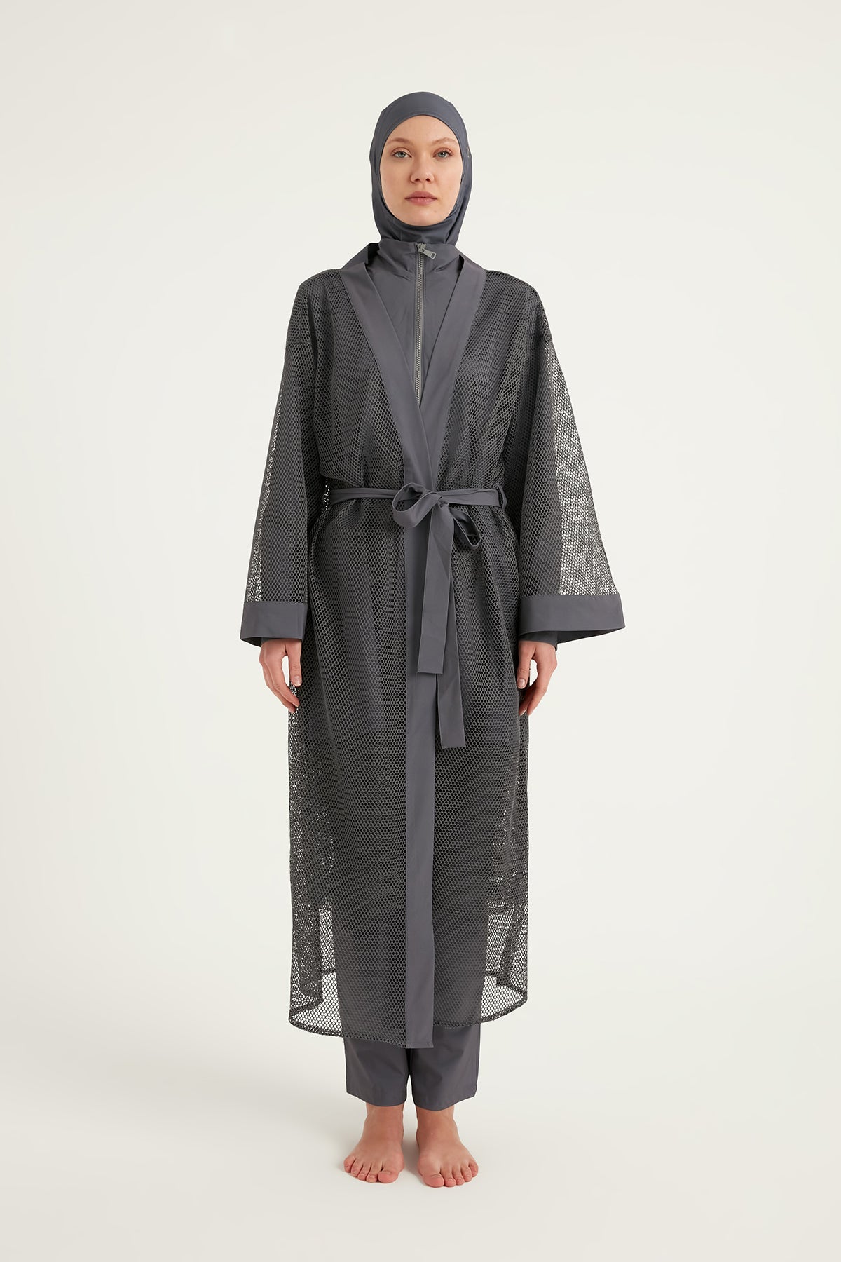 Charcoal Full Length Modest Mesh Kimono – Marina P2501-5