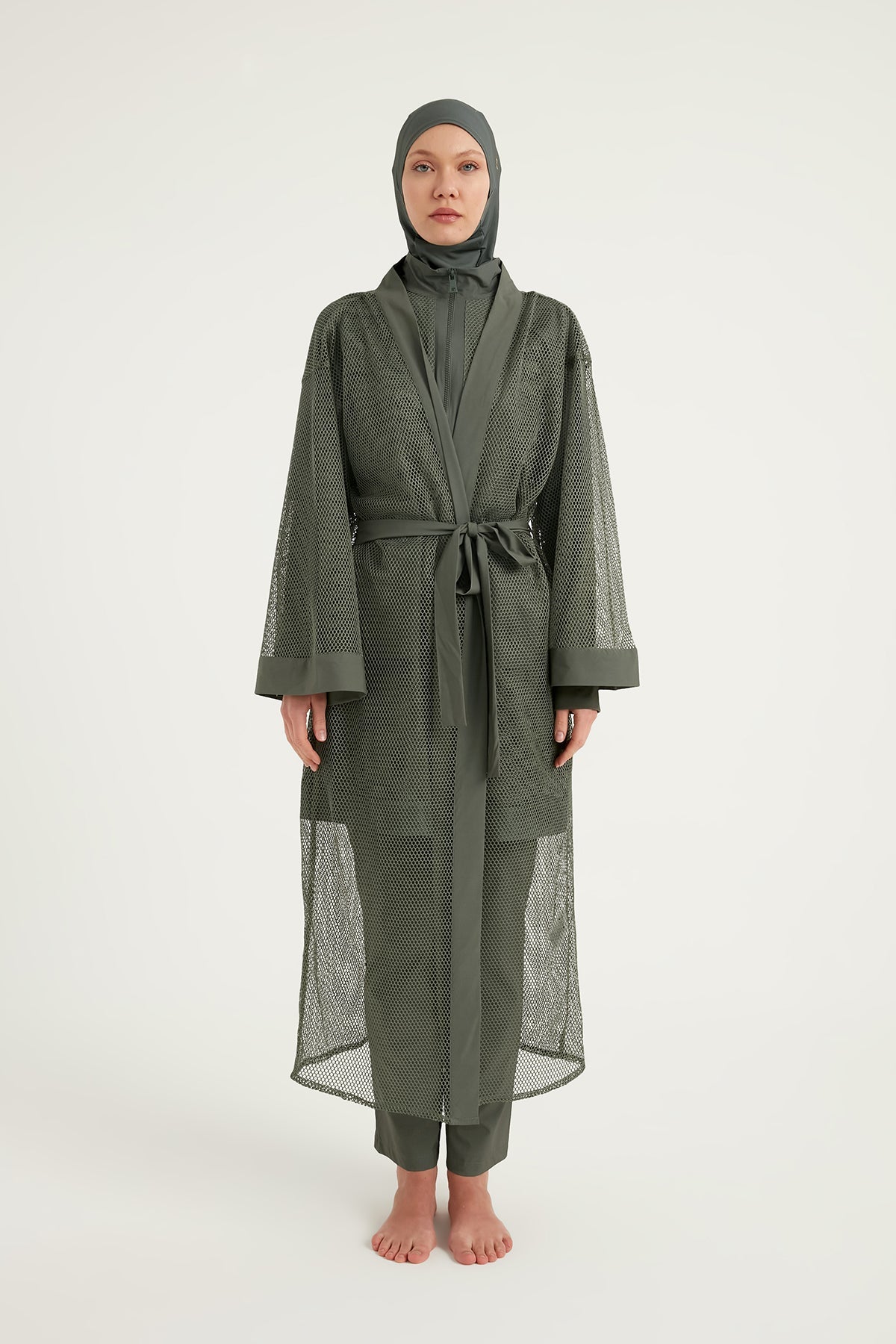 Khaki Full Coverage Mesh Kimono – Marina P2501-3