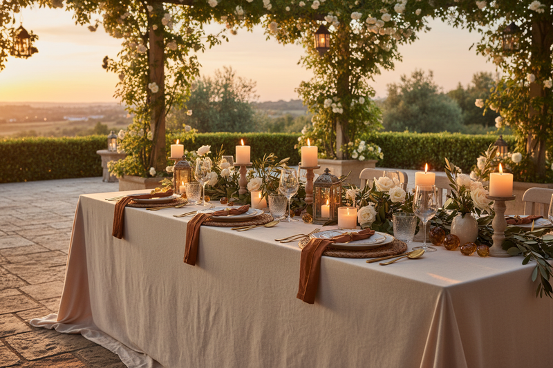 Outdoor summer candle table setting