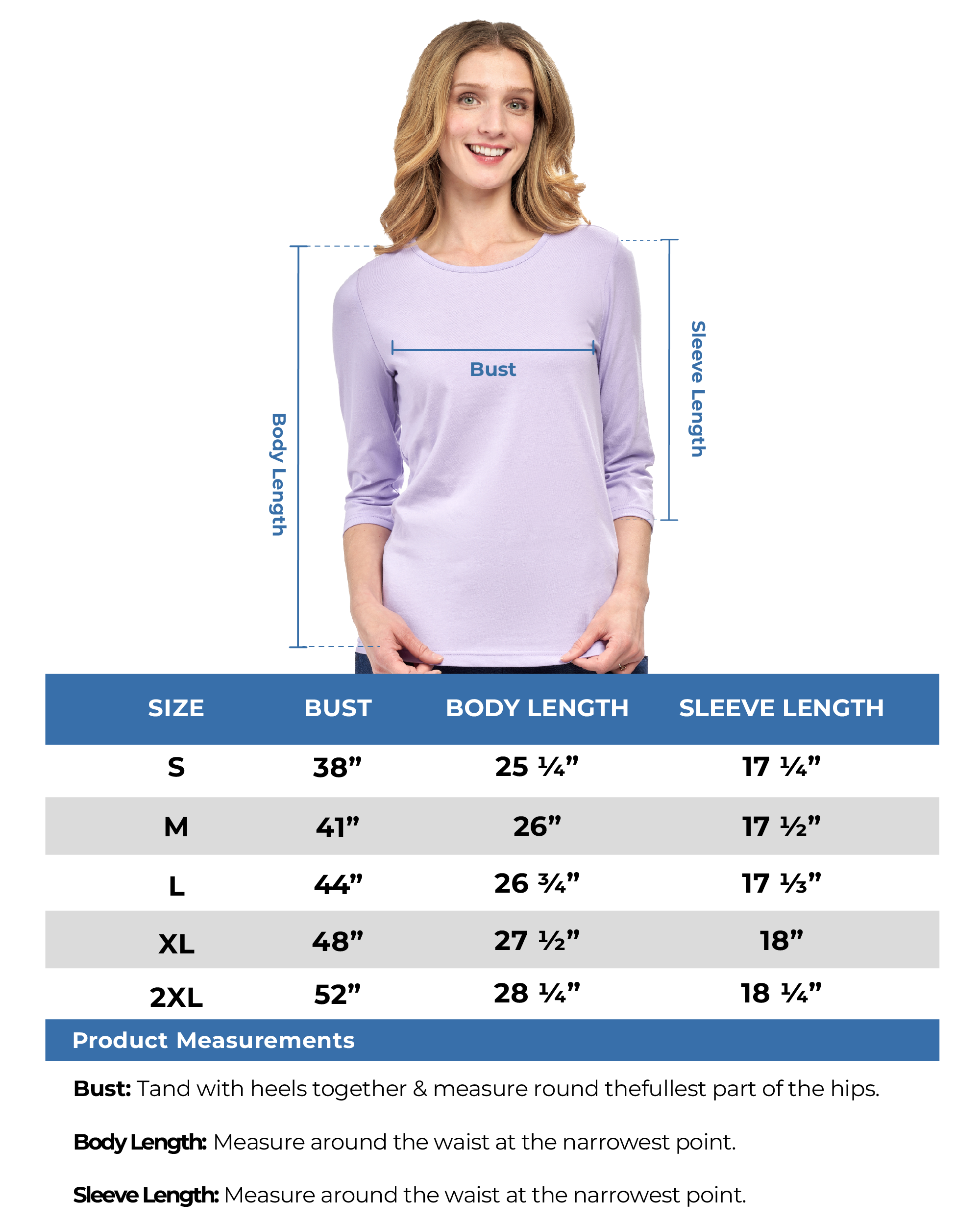 Women's 3/4 Sleeve Crew Neck Top — Comfortable Jersey Knit