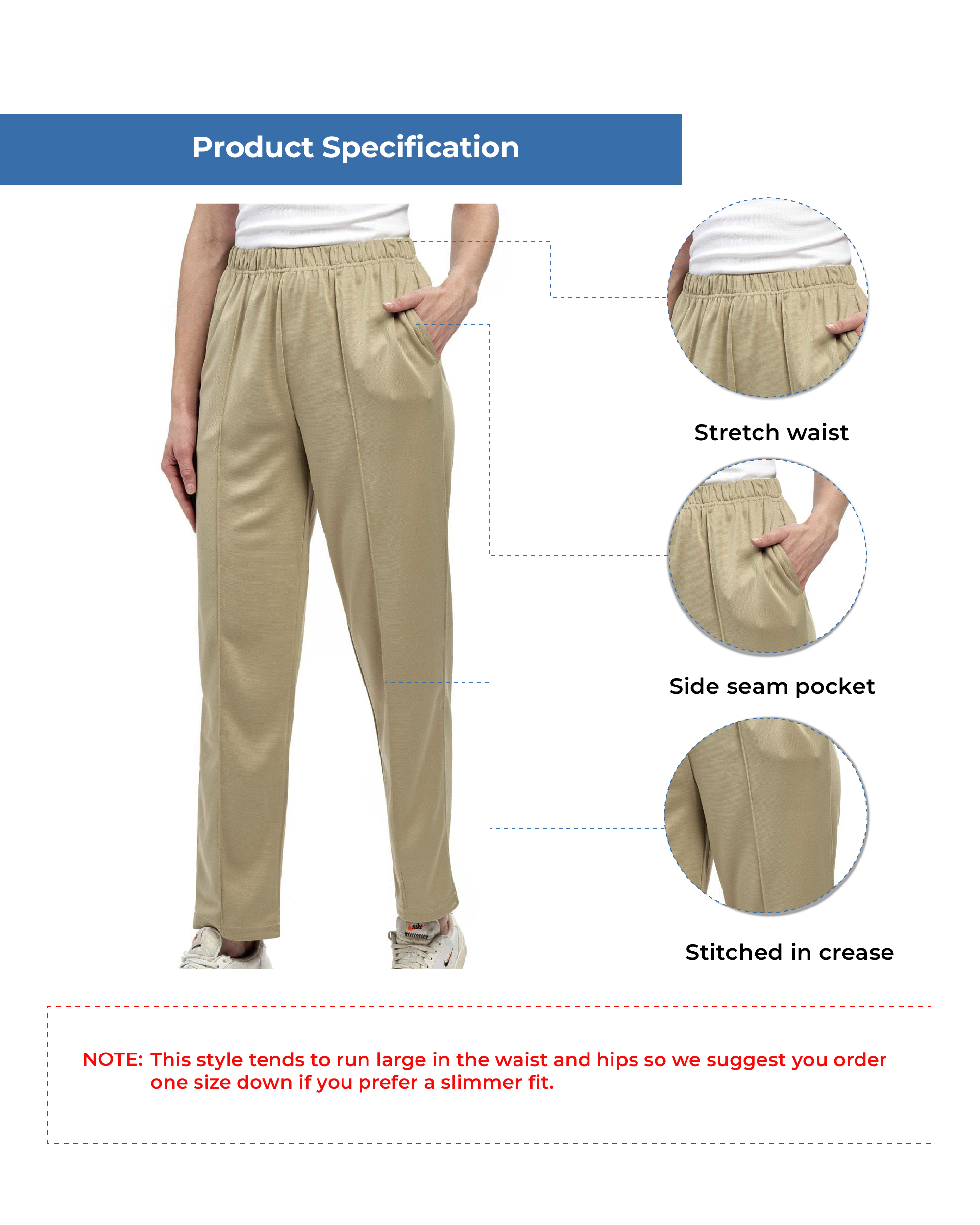 Women's Classic Pull-On Poly Knit Pants — Elastic Waist Dress Slacks